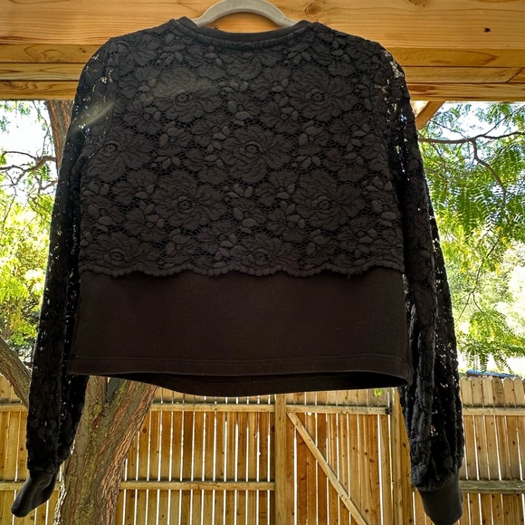 Anthropologie Maeve Lace Floral Black Top Blouse Sweatshirt small - Picture 7 of 16